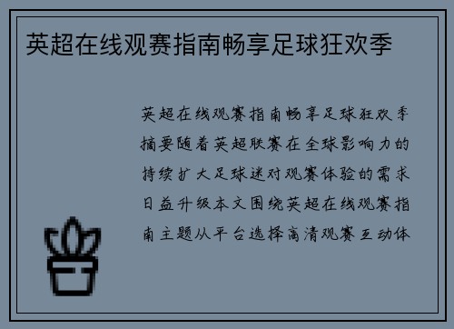 英超在线观赛指南畅享足球狂欢季
